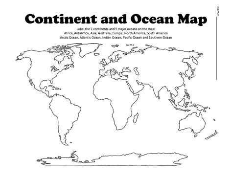 Blank Printable Continents And Oceans Map