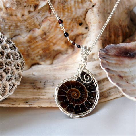 Fossil Ammonite Pendant on Silver necklace with Tigers Eye | Etsy ...