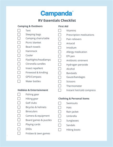 Rv Camping Checklist Printable