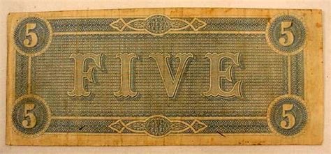 1864 CIVIL WAR CONFEDERATE 5 DOLLAR BILL / NOTE