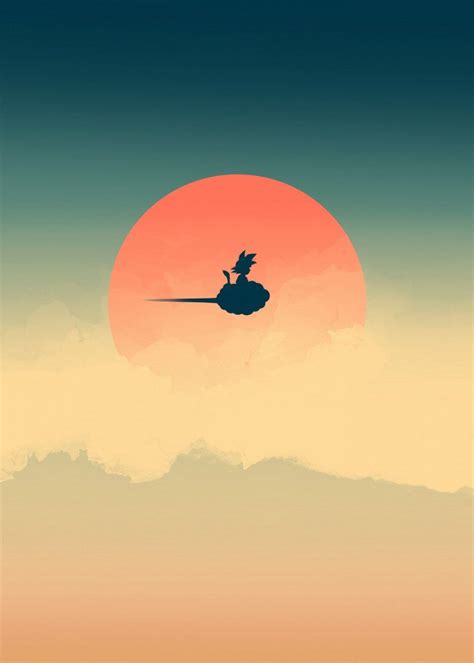 Minimalistic Goku Riding Nimbus Cloud In The Sunset | Anime Shelter ...