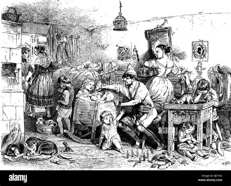 people, misery / adversity, poor housing, 19th century, family of a ...