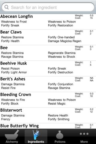 Alchemy Guide for Skyrim App for iPad - iPhone - Reference