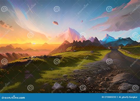 Digital Art Mountain Background Wallpaper Stock Illustration ...