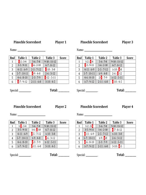 Pinochle Score Sheet - 4 Free Templates in PDF, Word, Excel Download