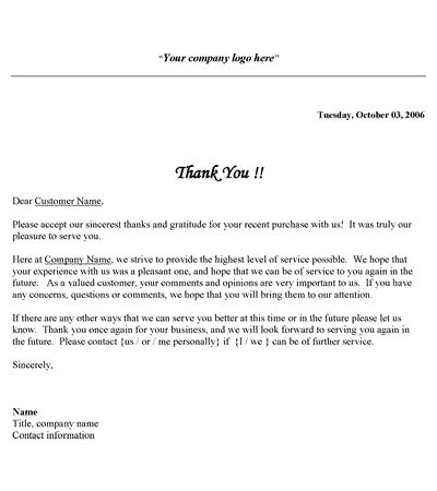 Free Printable Business Thank You Letter Template