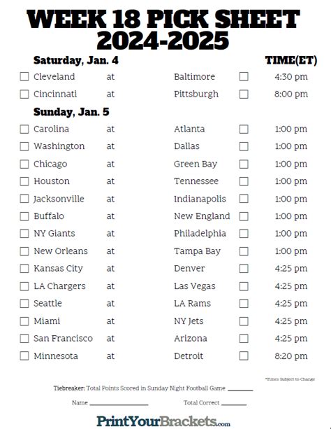 Nfl Week 18 Schedule 2024 Printable - Genny Jourdan