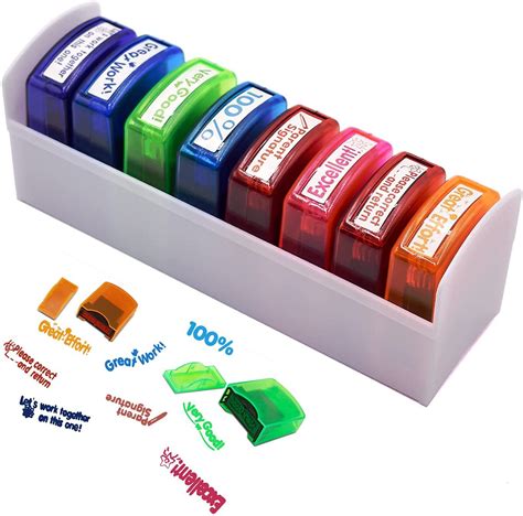 Buy Hmseng Self-Inking Teacher Stamp Set (8PCS) for Grading Classroom ...