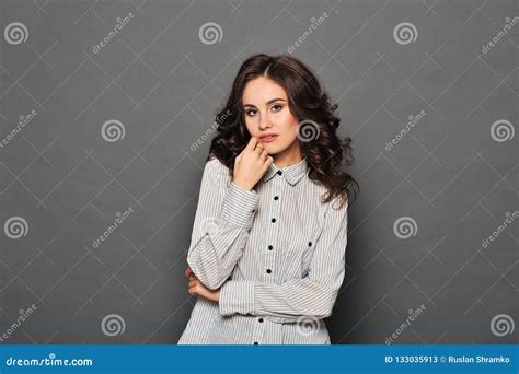 Beautiful Woman with Red Lips and Fly Hair Stock Image - Image of ...