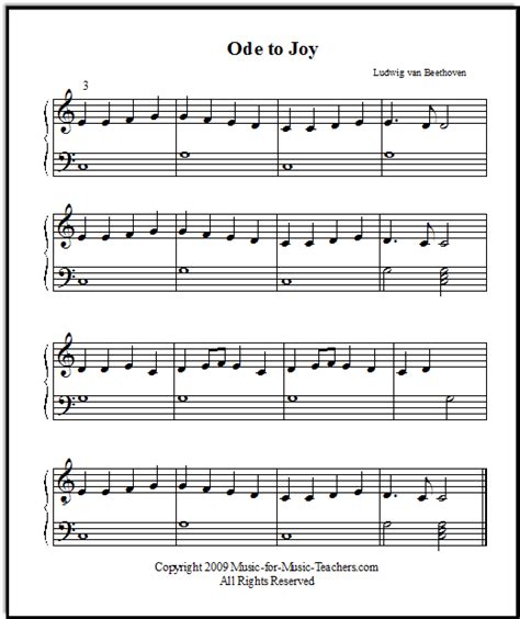 Ode to Joy Free Kids' Sheet Music for Piano