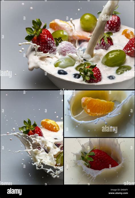 Fresh fruits and milk splash Stock Photo - Alamy