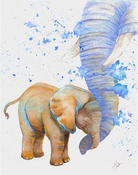 Watercolor Mother and Baby Elephant Glicee Print Unframed A - Etsy