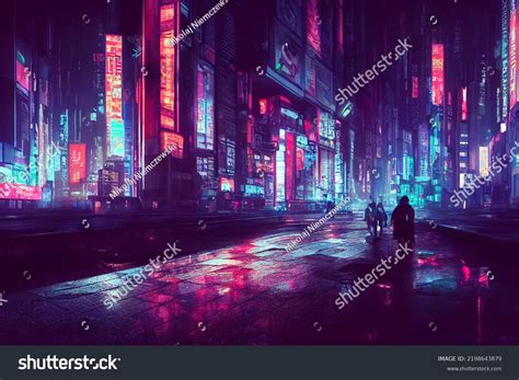 Futuristic Cyberpunk City Full Neon Lights Stock Illustration ...