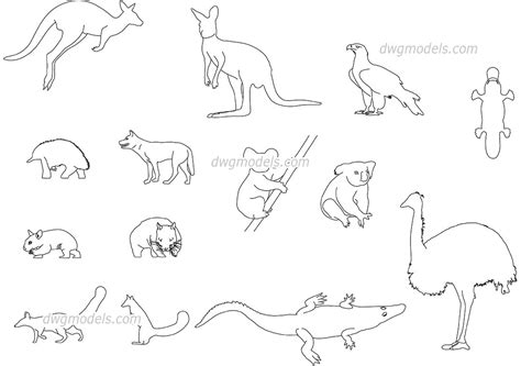 Australian Animals Cad blocks free download, AutoCAD drawings