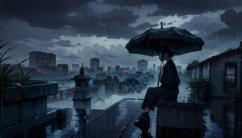 HD Sad Anime Girl in Dark Rain Wallpaper, HD Artist 4K Wallpapers ...