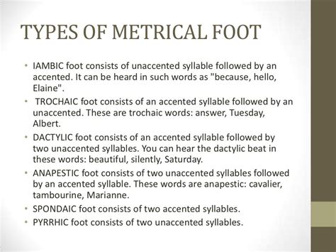 TYPES OF METRICAL FOOT