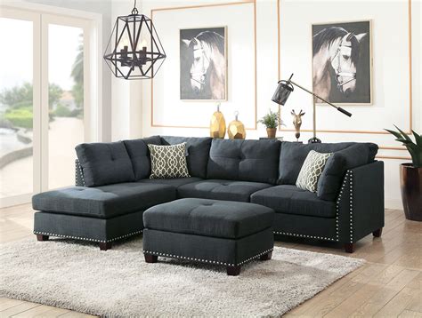 Laurissa Dark Blue Sectional Sofa + Ottoman 54360 Acme Corporation ...