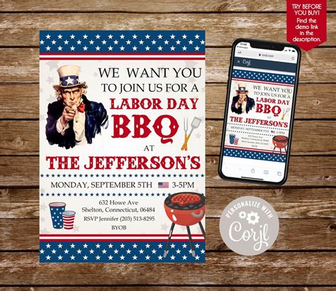 Labor Day Invitation Labor Day Bbq Invitation Template Labor - Etsy