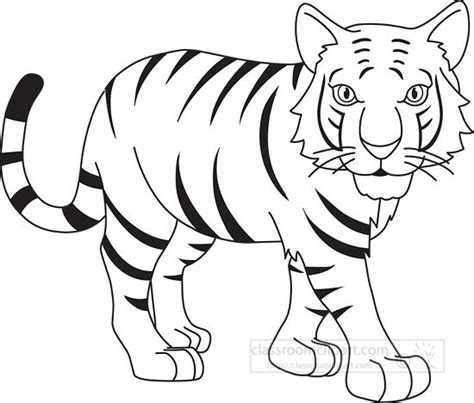 Animal Outline Clipart-stripped bengal tiger black white outline clipart