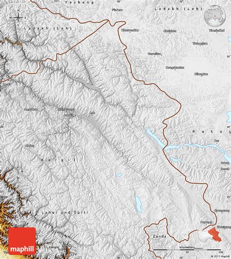 Physical Map of Ladakh (Leh)