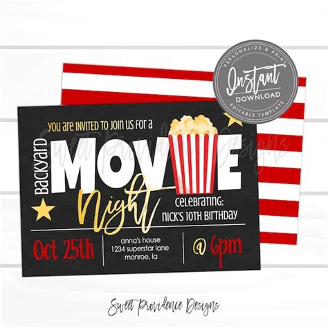 Movie Night Invitation Birthday Movie Party Virtual Movie - Etsy