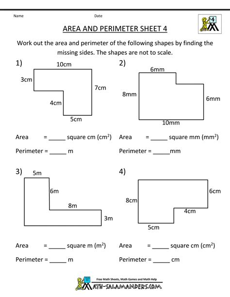 Area And Perimeter Worksheets For 4th Graders