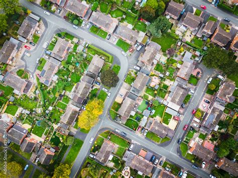 Satellite image style aerial view of homes on an English housing estate ...