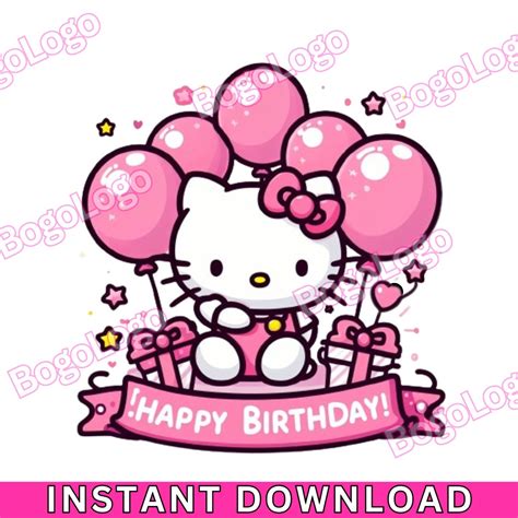 Hello Birthday Kitty PNG Birthday Celebration Pink Balloons Kitty ...