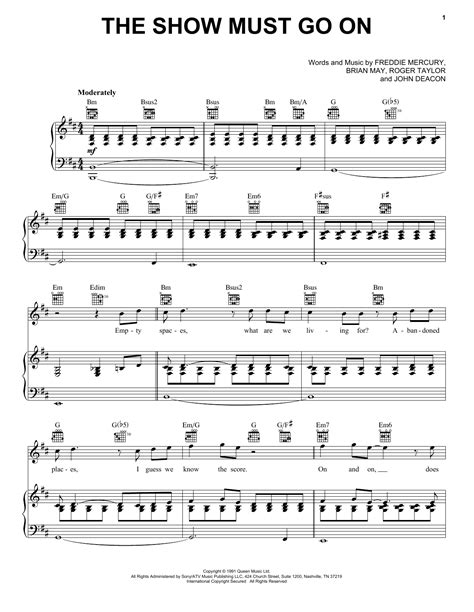 Queen "The Show Must Go On" Sheet Music Notes | Download Printable PDF ...