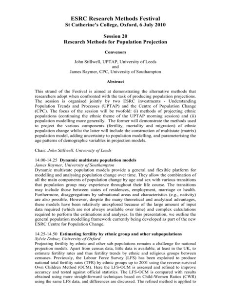 Research Methods for Population Projection