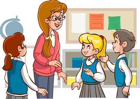 teacher and students are studying in the classroom cartoon vector ...