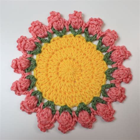 Crochet Flower Pot Coaster Set Written Pattern, crochet plant pot coas ...