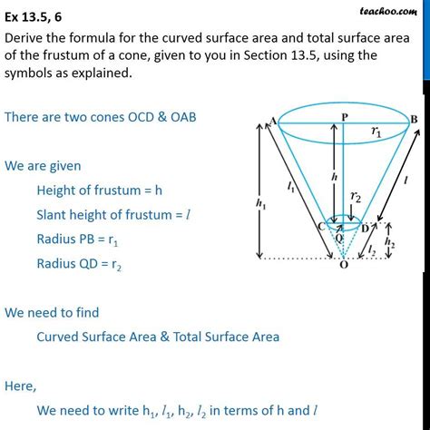 Question 6 - Derive formula for CSA and TSA of frustum - Important Que