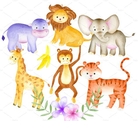 Watercolor jungle animals | Custom-Designed Illustrations ~ Creative Market