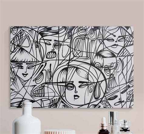 Black and white abstract faces canvas art - TenStickers