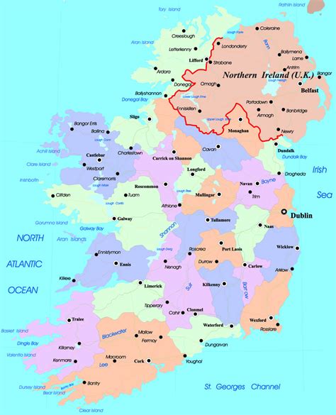 Detailed administrative map of Ireland with major cities | Ireland ...