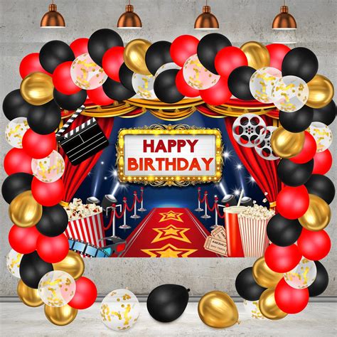 Buy Movie Theme Party Decorations, Large Fabric Backdrop, Popcorn Foil ...