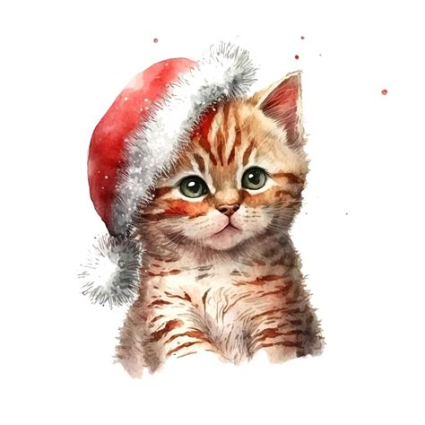 Premium Vector | Christmas little cat watercolor in sketch style hand ...