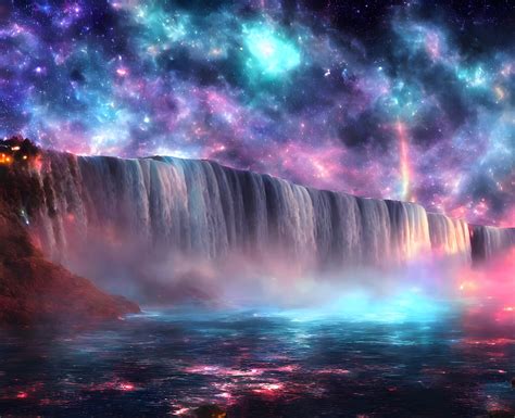 ArtStation - Colorful waterfalls at night wallpapers | Artworks