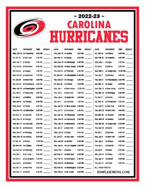 Printable 2022-2023 Carolina Hurricanes Schedule