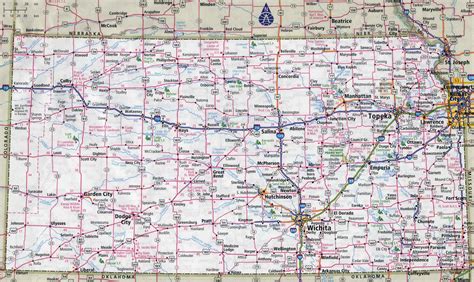 Large detailed roads and highways map of Kansas state with all cities ...