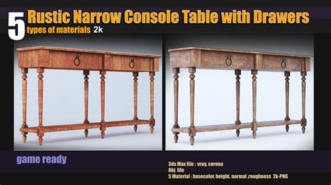 ArtStation - Rustic Narrow Console Table with Drawers | Game Assets