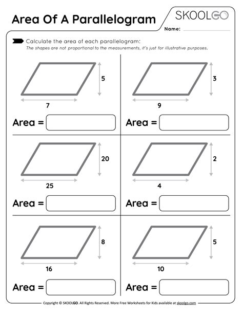 Area of a Parallelogram - Free Worksheet for Kids - SKOOLGO