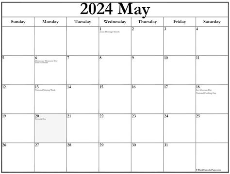 May 2024 with holidays calendar