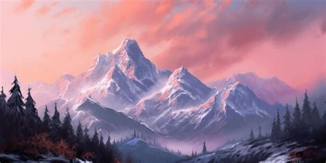 Premium AI Image | A mountain scene with a sunset in the background