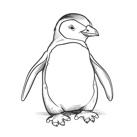 Penguin Hand Drawn Illustration Of A White Background Outline Sketch ...