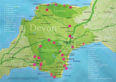 a map of devon with all the towns and major roads