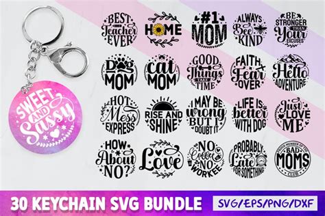 Keychain Bundle SVG, 30 Keychain SVG Quotes