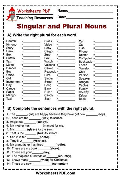 Singular And Plural Nouns Worksheets Pdf Grade 4 - Askworksheet