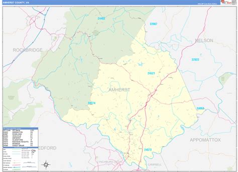 Amherst County, VA Zip Code Wall Map Basic Style by MarketMAPS - MapSales